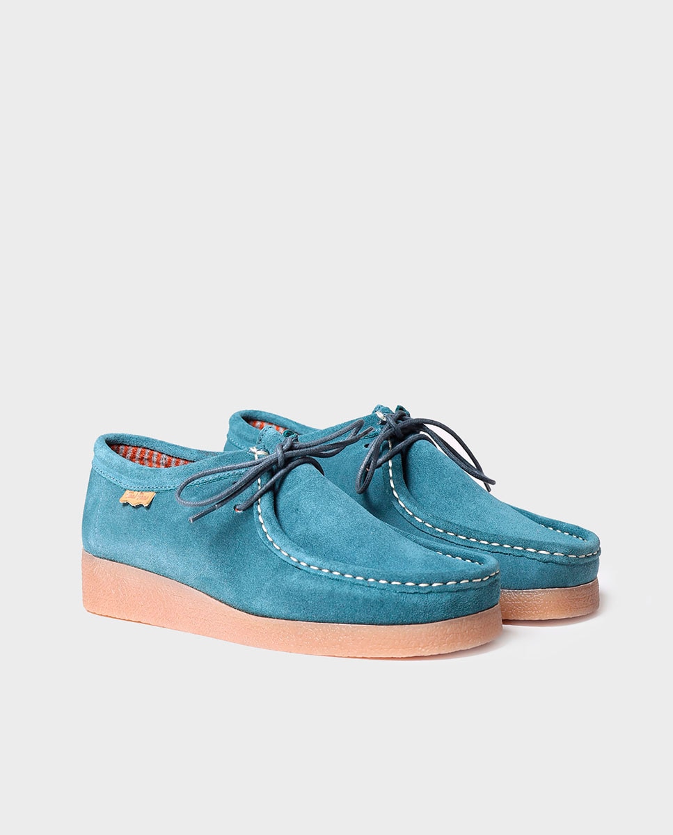 Zapatos planos de mujer de serraje con cordones - Toni Pons - Azul Azul-2