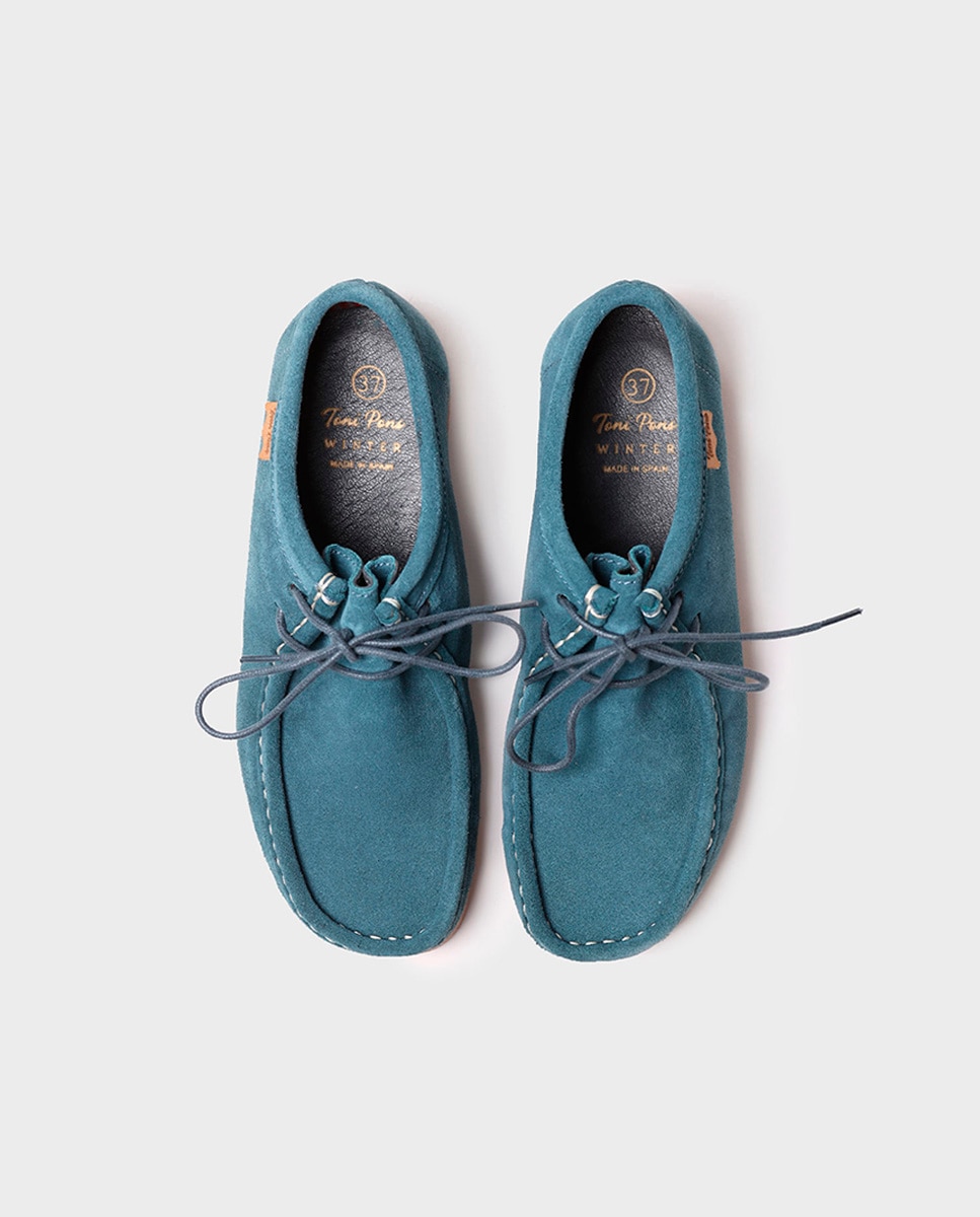 Zapatos planos de mujer de serraje con cordones - Toni Pons - Azul Azul-3