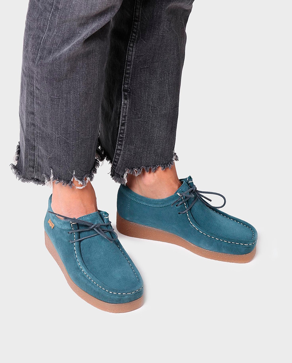 Zapatos planos de mujer de serraje con cordones - Toni Pons - Azul Azul-4
