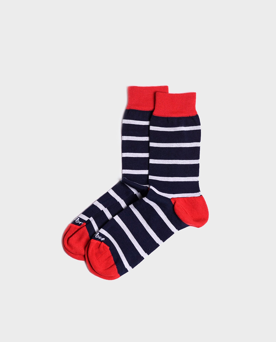 Imagen 0 de Calcetines de algodón de hombre de rayas Azul marino / Rosa