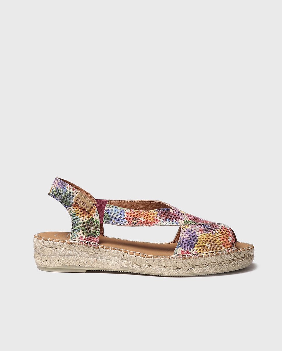 Toni Pons - Alpargatas de cuña de mujer de piel con estampado de flores y elásticos.
