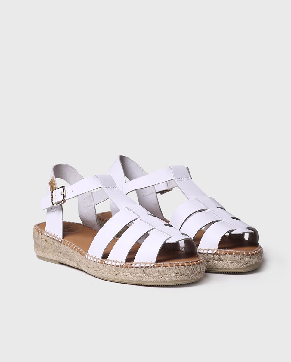Sandalias planas de mujer de piel con hebilla - Toni Pons - Blanco Blanco-4