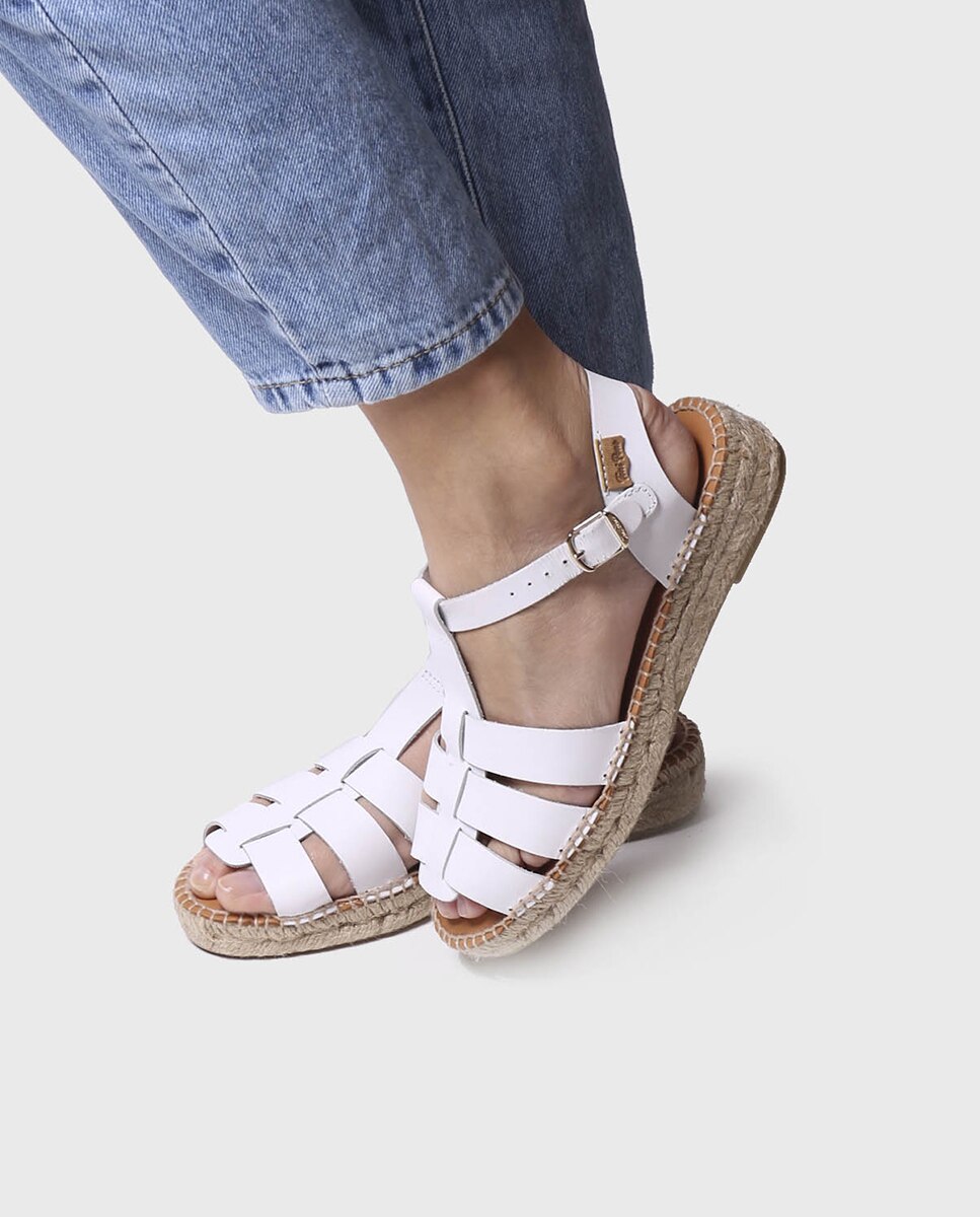 Sandalias planas de mujer de piel con hebilla - Toni Pons - Blanco Blanco-2