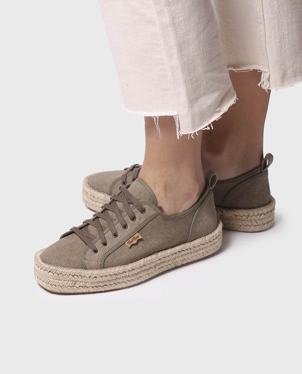Alpargatas de plataforma de mujer de tejido en tonos lisos con cordones - Toni Pons - Kaki Kaki-2