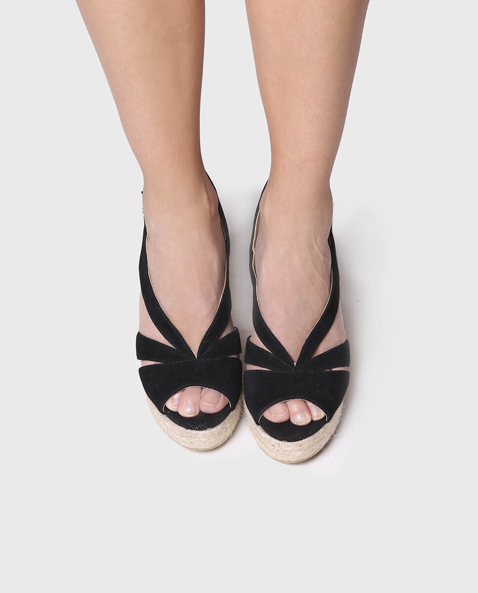 Alpargatas de cuña de mujer de ante con hebilla - Toni Pons - Negro Negro-4