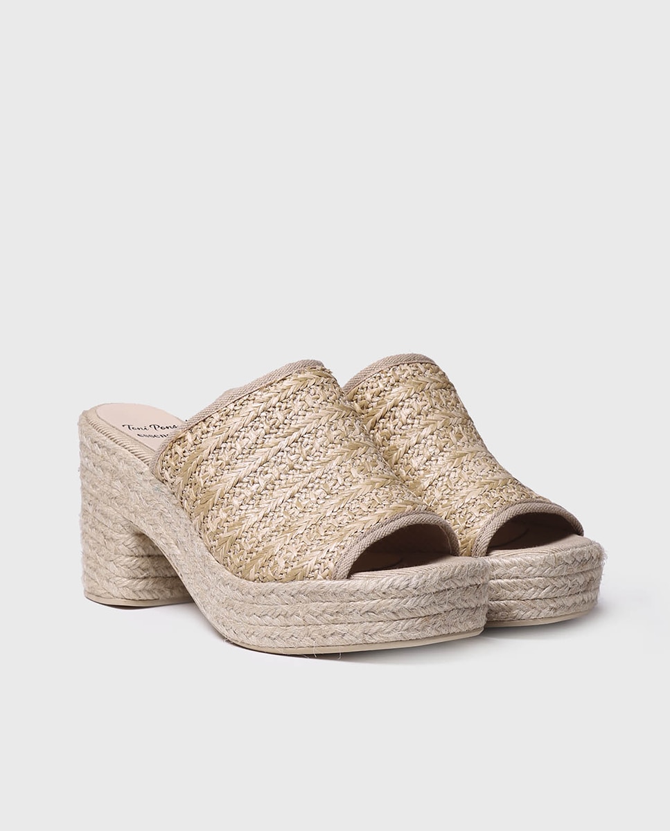 Alpargatas de tacón de mujer abiertas de tejido de rafia - Toni Pons - Natural Natural-4