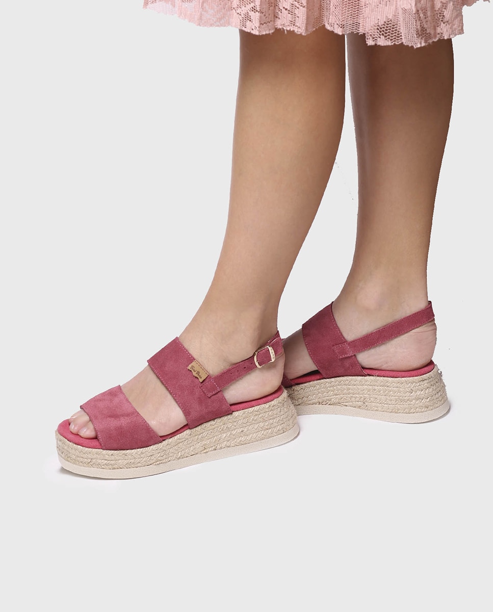 Alpargatas de cuña de mujer de serraje con hebilla - Toni Pons - Rosa Rosa-3