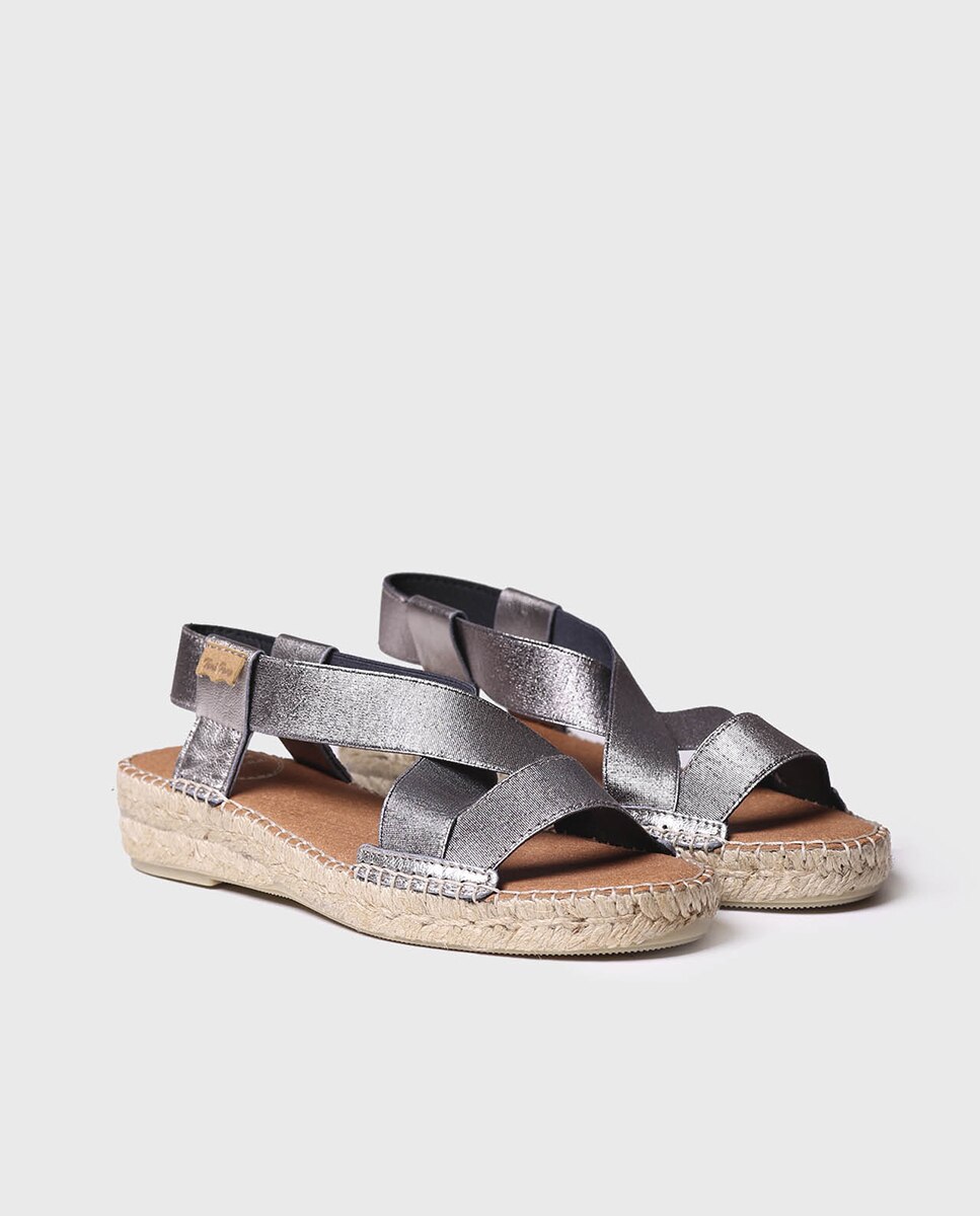 Alpargatas de cuña de mujer de piel con elásticos - Toni Pons - Gris Gris-4