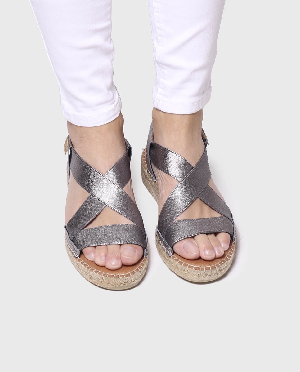 Alpargatas de cuña de mujer de piel con elásticos - Toni Pons - Gris Gris-2