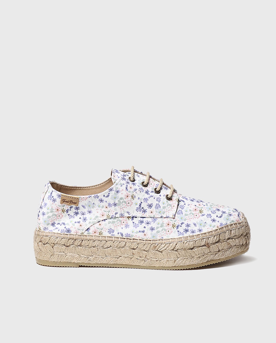 Alpargatas de plataforma de mujer de tejido en estampado floral con cordones - Toni Pons - Crudo Crudo-1