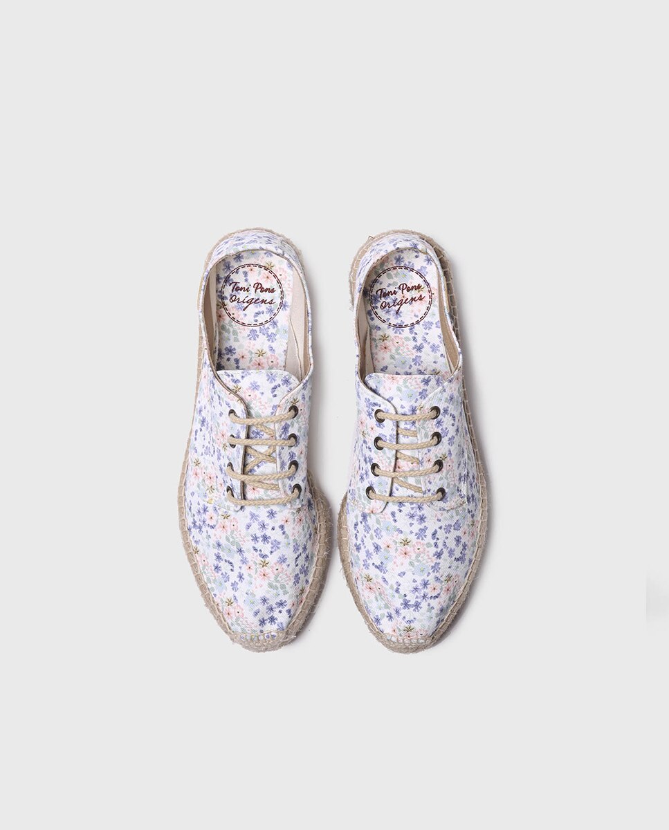Alpargatas de plataforma de mujer de tejido en estampado floral con cordones - Toni Pons - Crudo Crudo-4