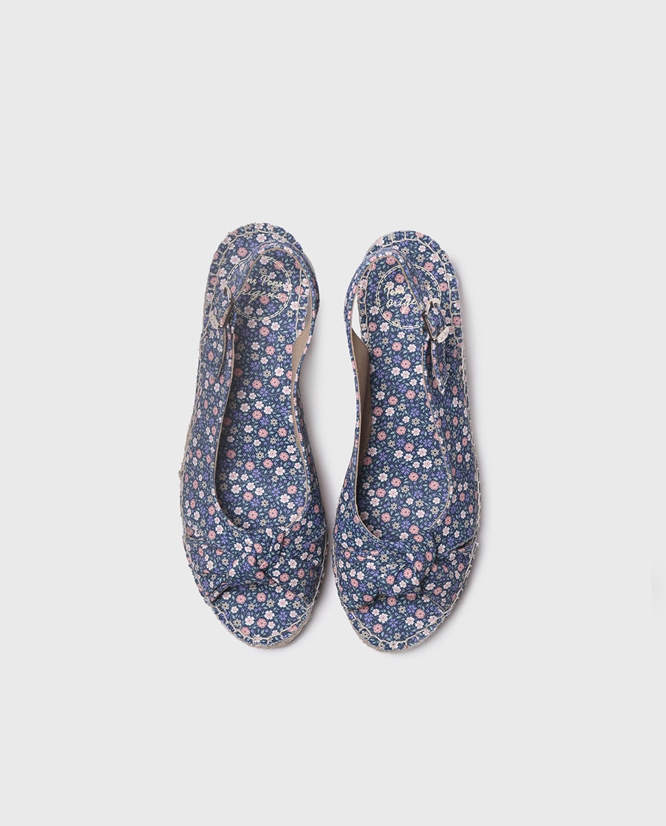 Alpargatas de cuña de mujer de tejido de estampados florales con hebilla - Toni Pons - Azul marino Azul marino-3