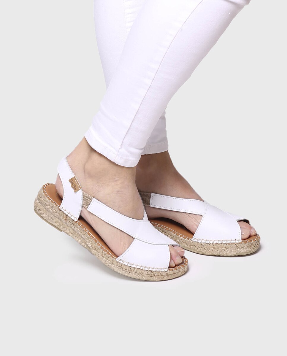 Alpargatas de cuña de mujer de piel con elásticos - Toni Pons - Blanco Blanco-2