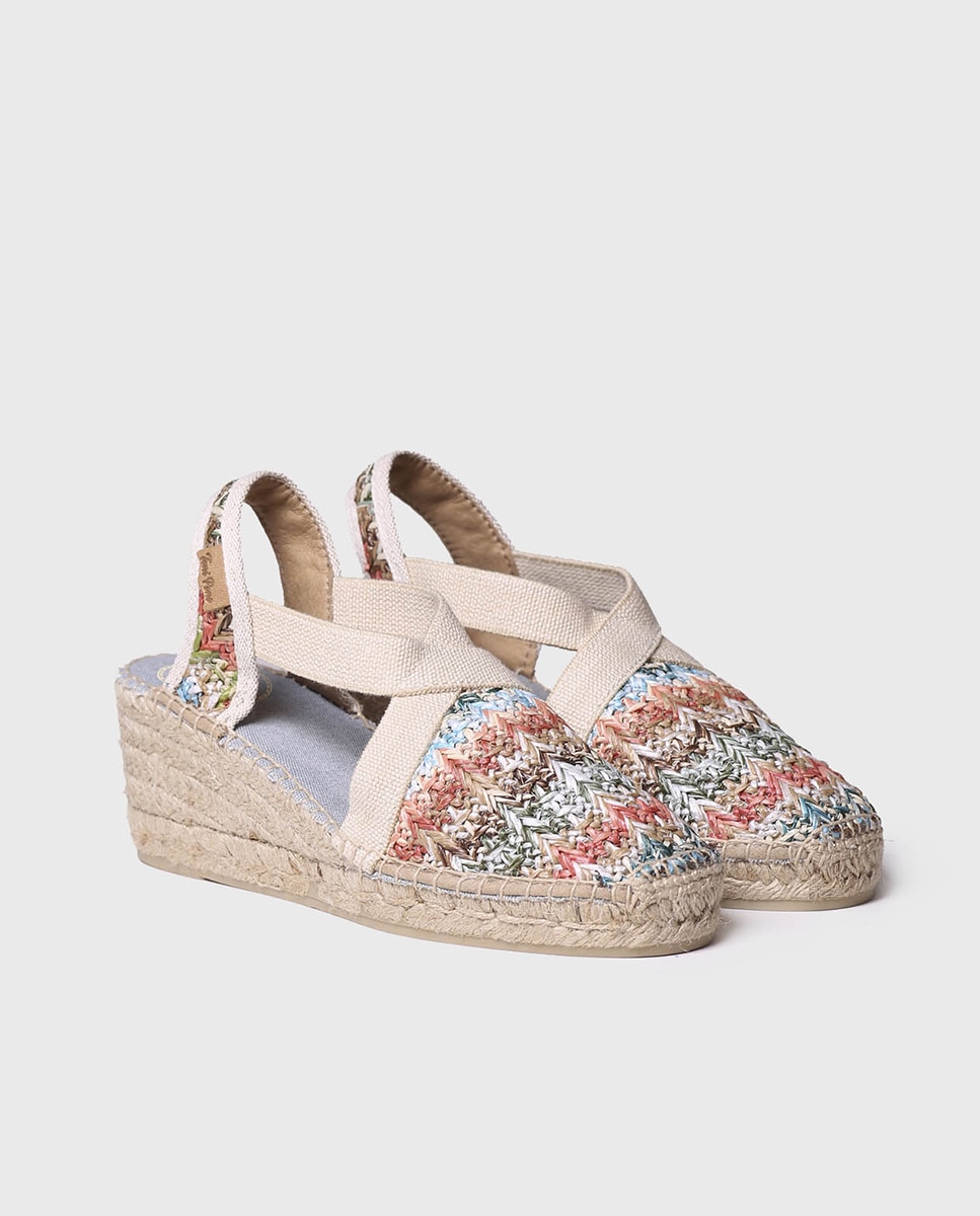 Alpargatas de cuña de mujer de tejido estampado con elásticos - Toni Pons - Multicolor Multicolor-4