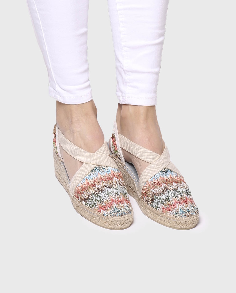 Alpargatas de cuña de mujer de tejido estampado con elásticos - Toni Pons - Multicolor Multicolor-2