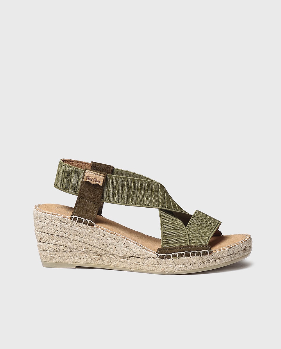 Alpargatas de cuña de mujer de ante con bandas elásticas · Toni