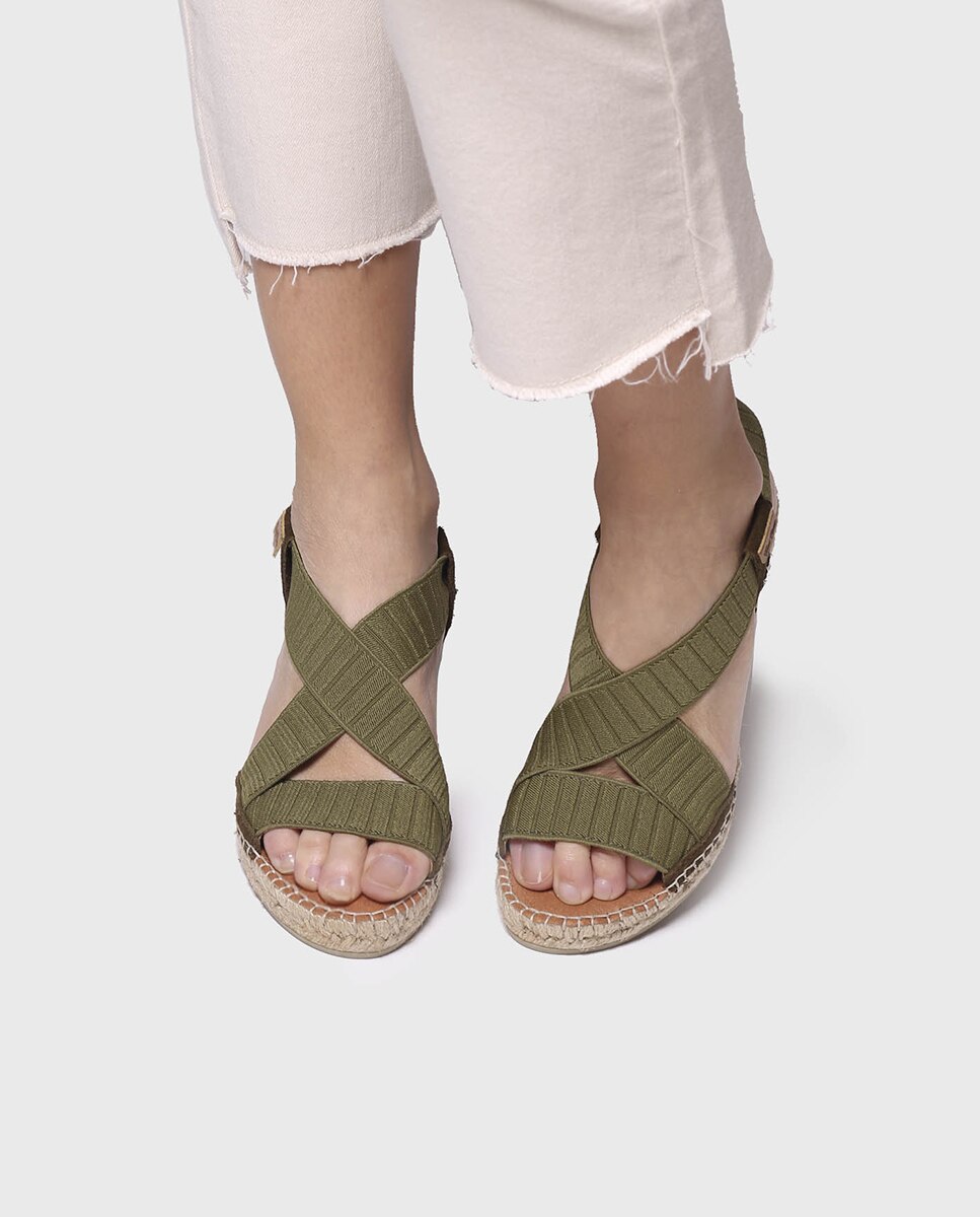 Alpargatas de cuña de mujer de ante con bandas elásticas - Toni Pons - Kaki Kaki-2