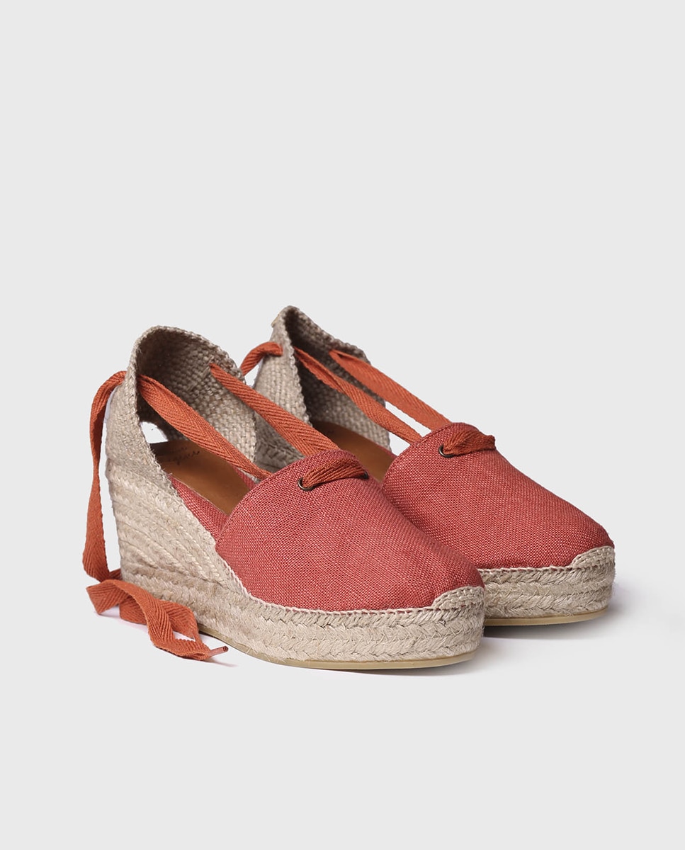 Alpargatas de cuña de mujer de tejido con cintas - Toni Pons - Naranja Naranja-4
