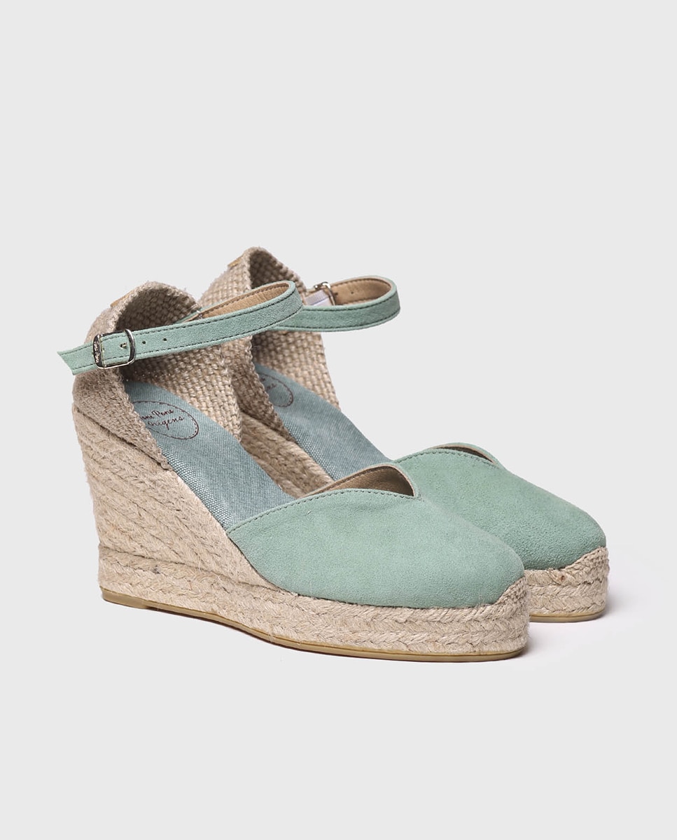 Alpargatas de cuña de mujer de ante con hebilla - Toni Pons - Verde Verde-3