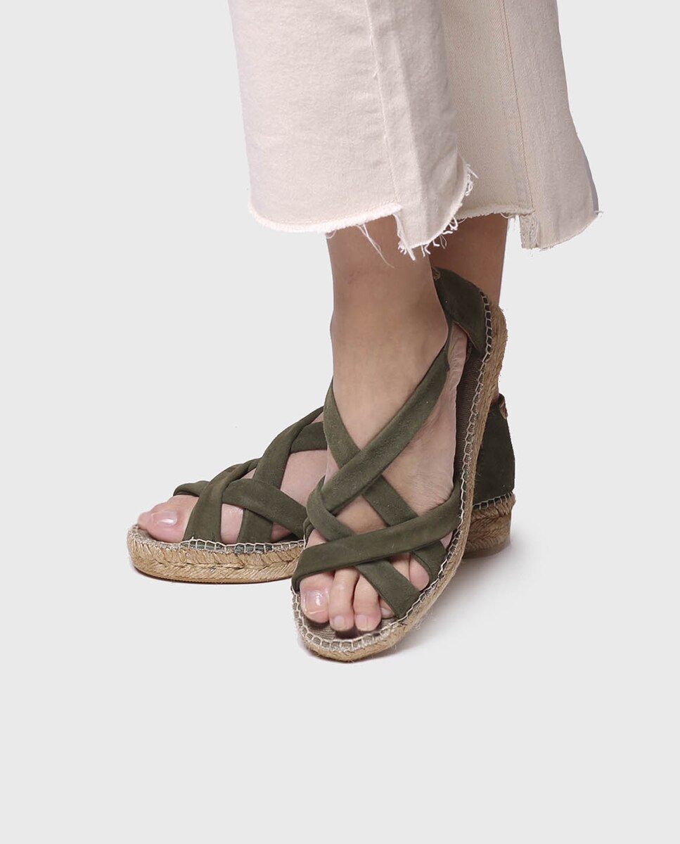 Alpargatas de cuña de mujer de ante con elásticos - Toni Pons - Kaki Kaki-2