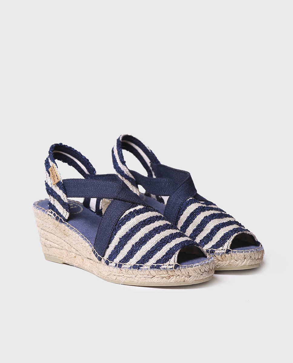 Alpargatas de cuña de mujer de tejido a rayas con elásticos - Toni Pons - Azul marino Azul marino-3
