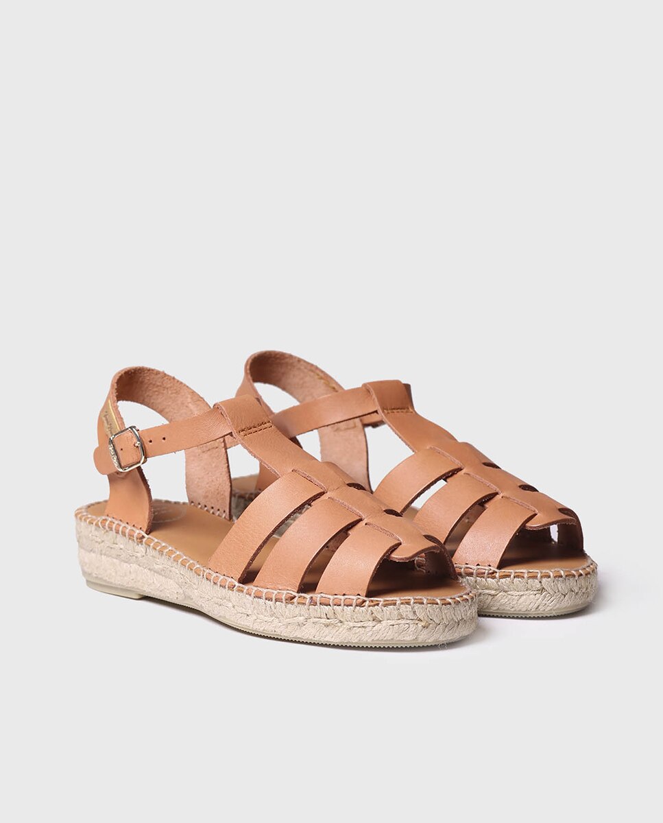 Sandalias planas de mujer de piel con hebilla - Toni Pons - Marrón claro Marrón claro-4