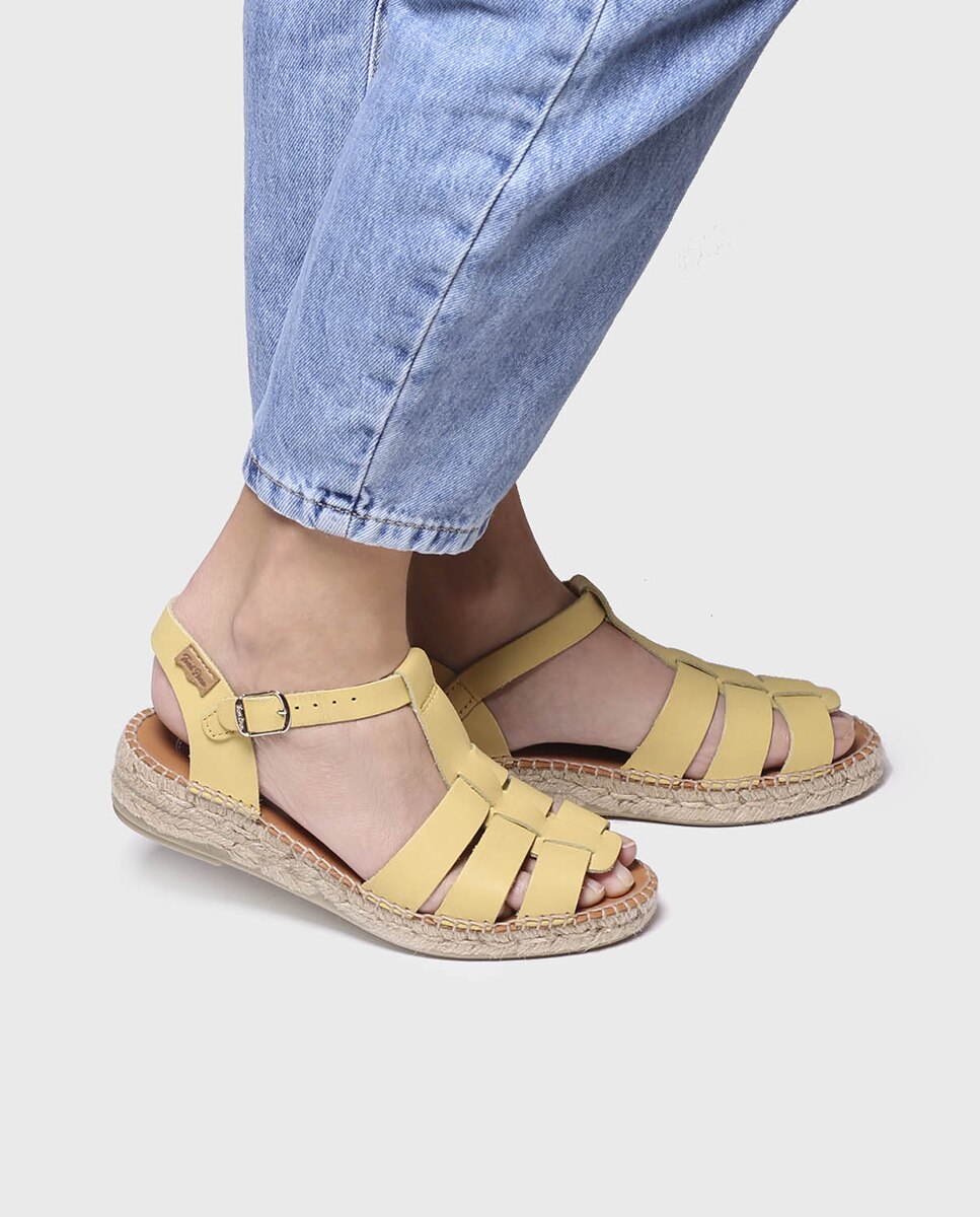 Sandalias planas de mujer de piel con hebilla - Toni Pons - Amarillo Amarillo-2