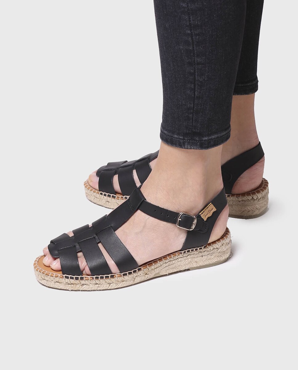 Sandalias planas de mujer de piel con hebilla - Toni Pons - Negro Negro-2