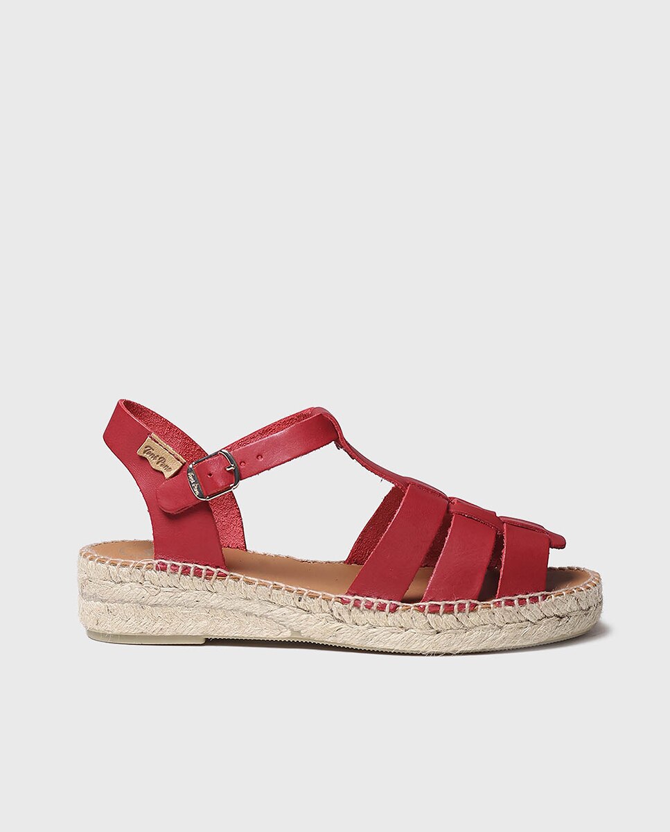 Sandalias planas de mujer de piel con hebilla - Toni Pons - Rojo Rojo-1