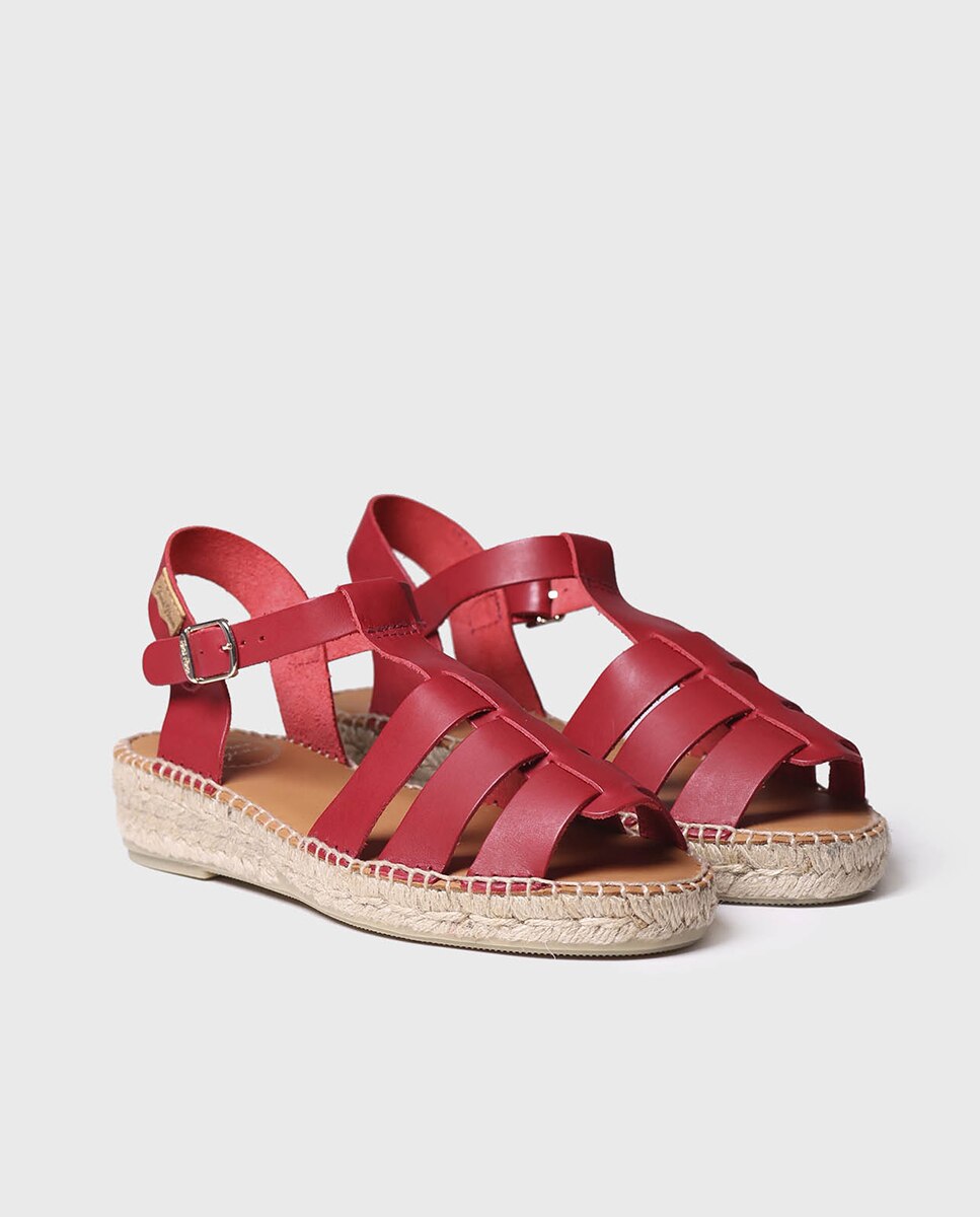 Sandalias planas de mujer de piel con hebilla - Toni Pons - Rojo Rojo-4
