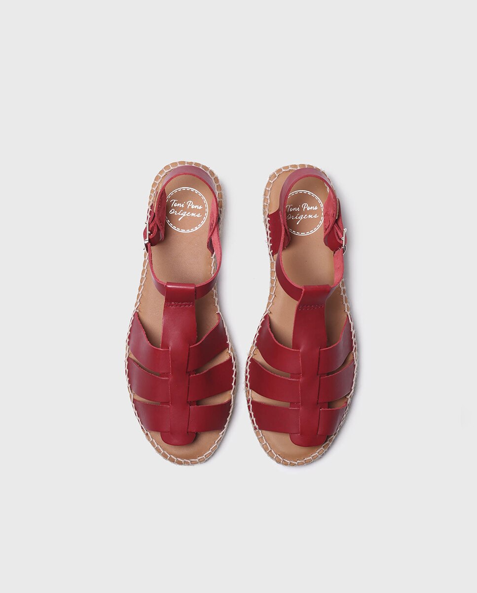 Sandalias planas de mujer de piel con hebilla - Toni Pons - Rojo Rojo-3