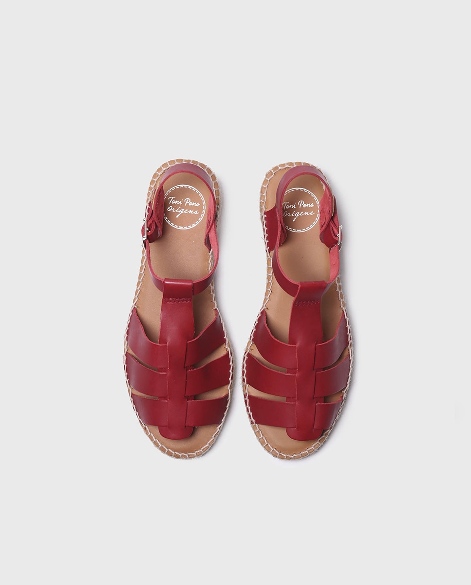 Imagen 4 de Sandalias planas de mujer de piel con hebilla - Rojo Rojo
