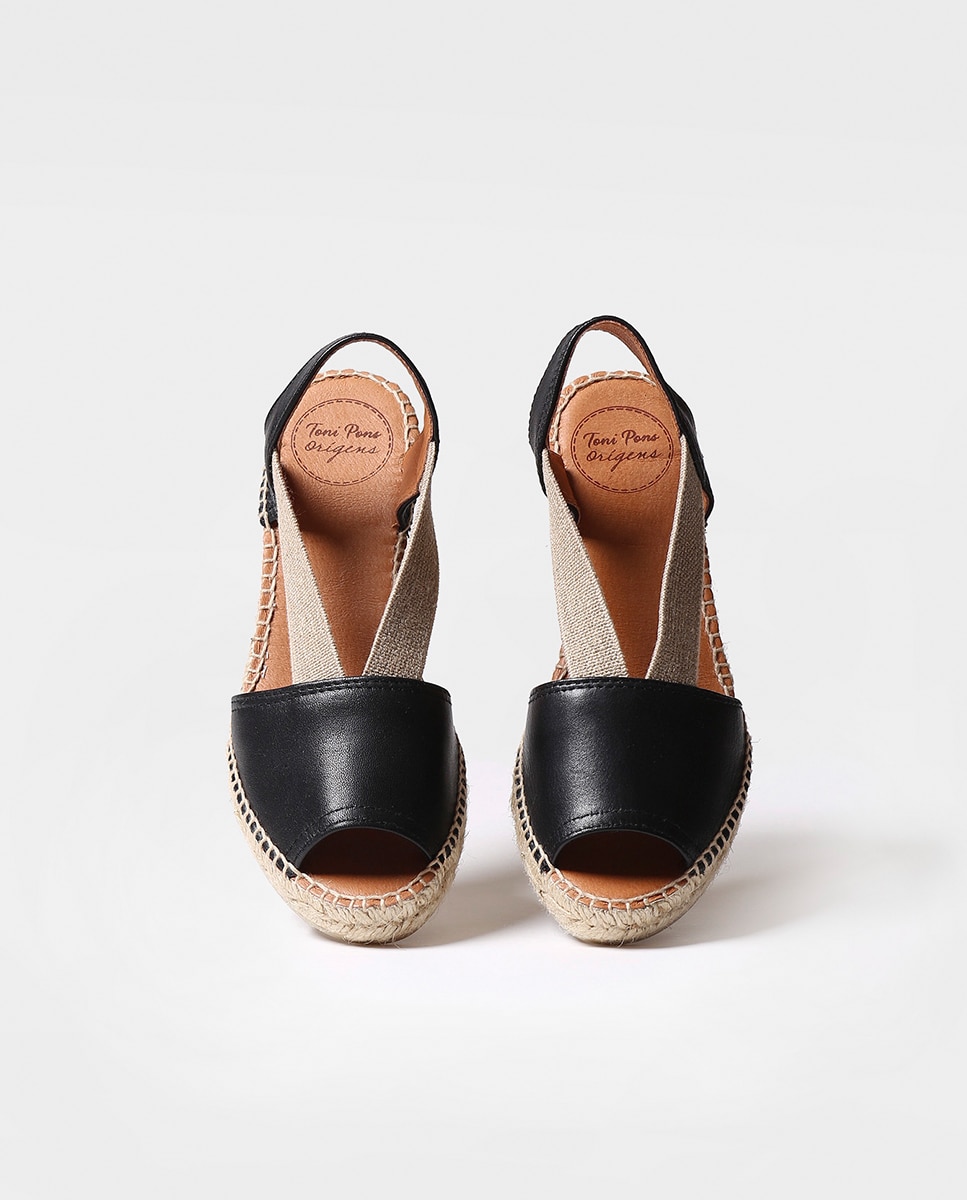 Alpargatas planas de mujer de piel con elásticos - Toni Pons - Negro Negro-3