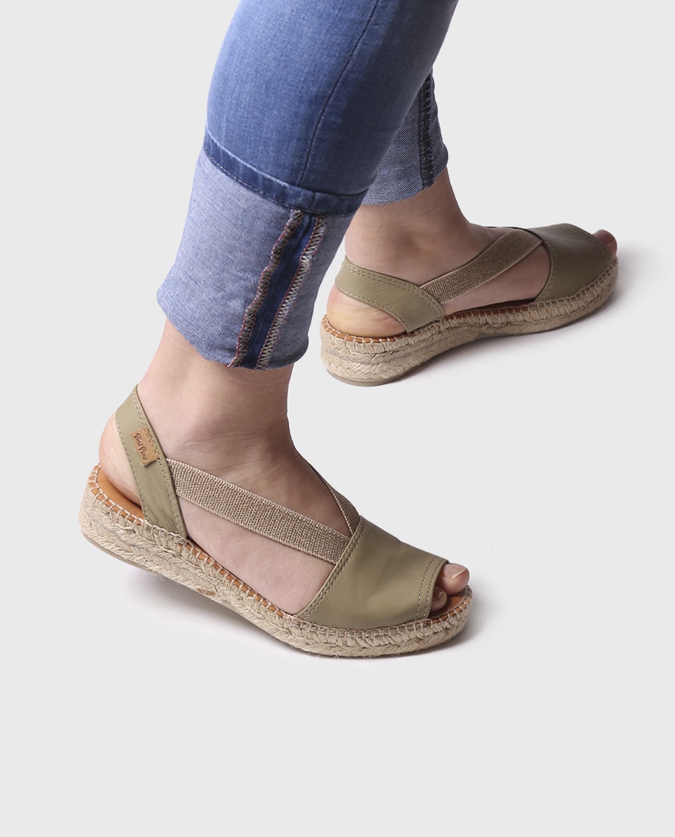 Alpargatas planas de mujer de piel con elásticos - Toni Pons - Verde Oliva Verde Oliva-2