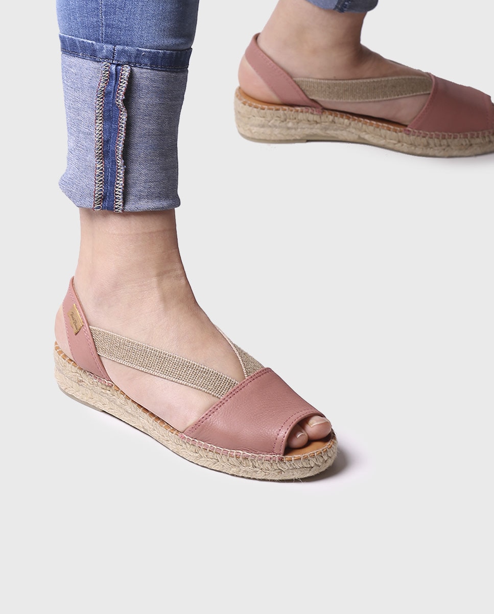 Alpargatas planas de mujer de piel con elásticos - Toni Pons - Rosa Rosa-4