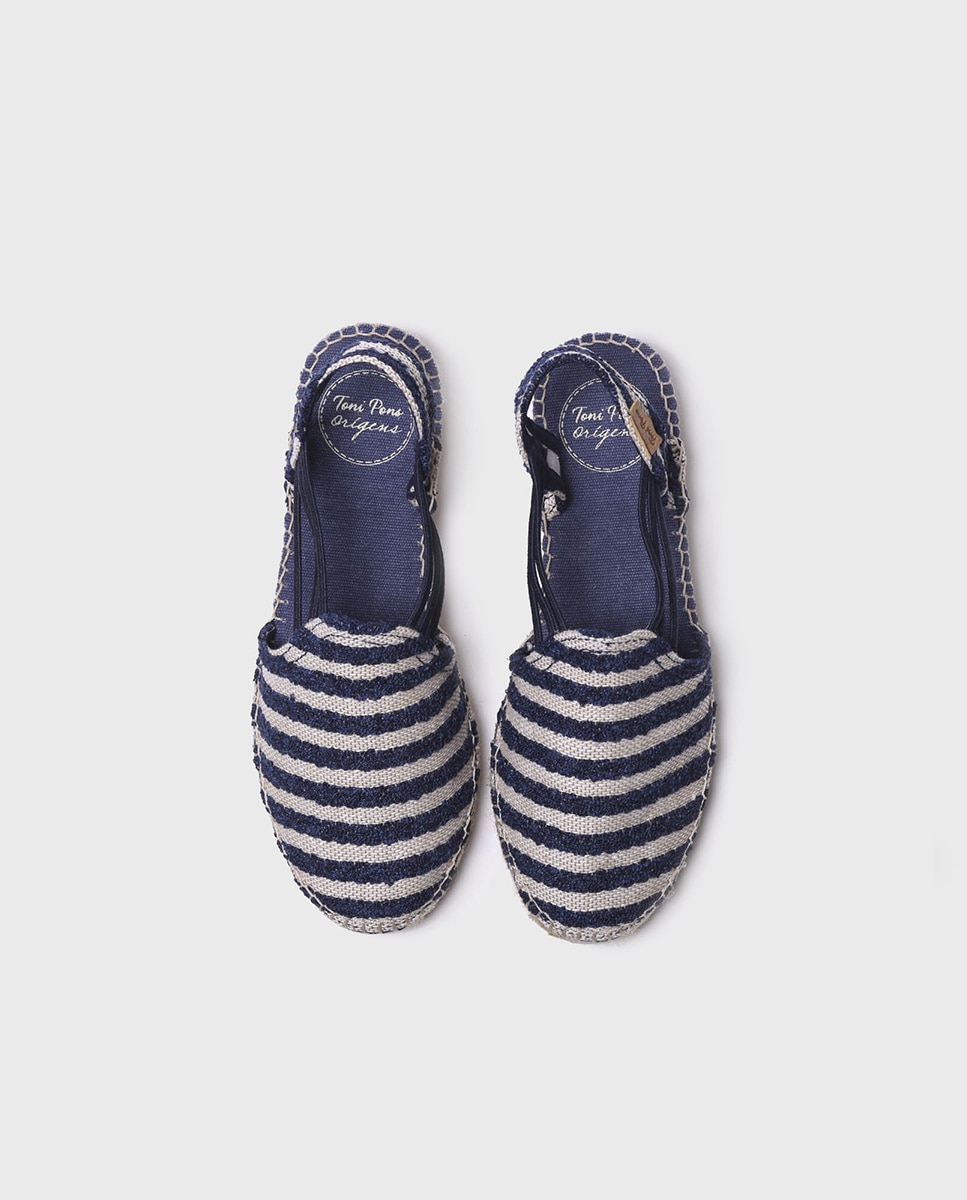 Alpargatas de cuña de mujer de tejido a rayas con elásticos - Toni Pons - Azul marino Azul marino-4