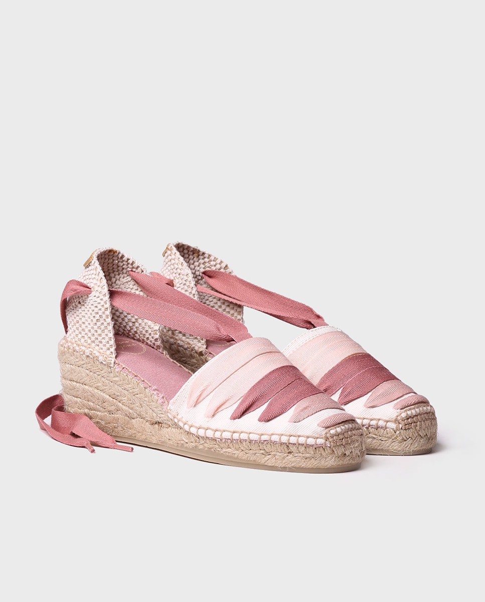 Alpargatas de cuña de mujer de tejido con cintas - Toni Pons - Rosa Rosa-2