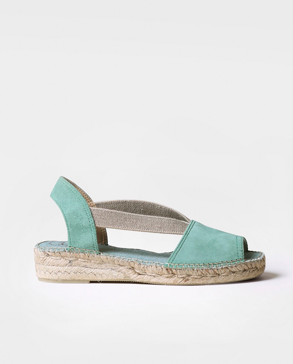 Alpargatas planas de mujer de ante con elásticos - Toni Pons - Verde menta Verde menta-1