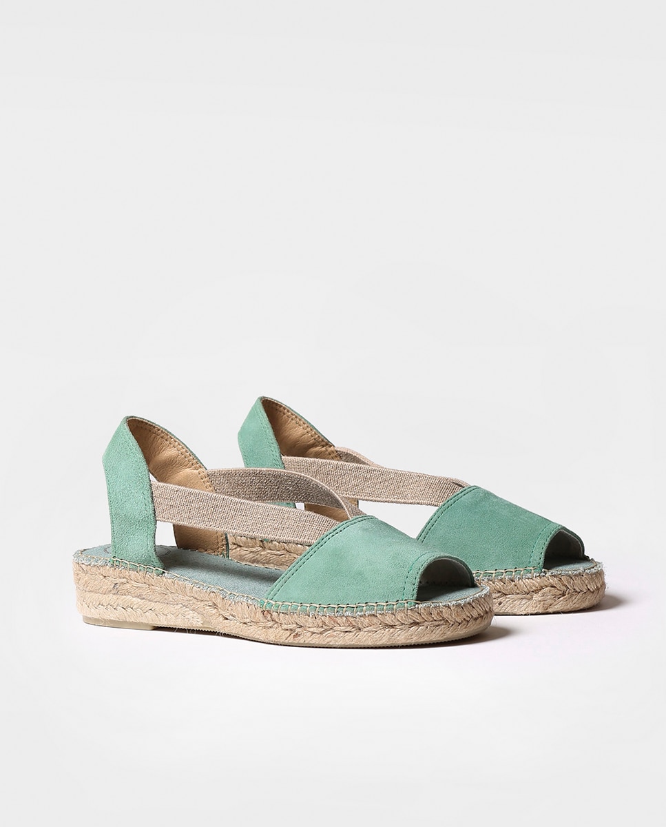 Alpargatas planas de mujer de ante con elásticos - Toni Pons - Verde menta Verde menta-4