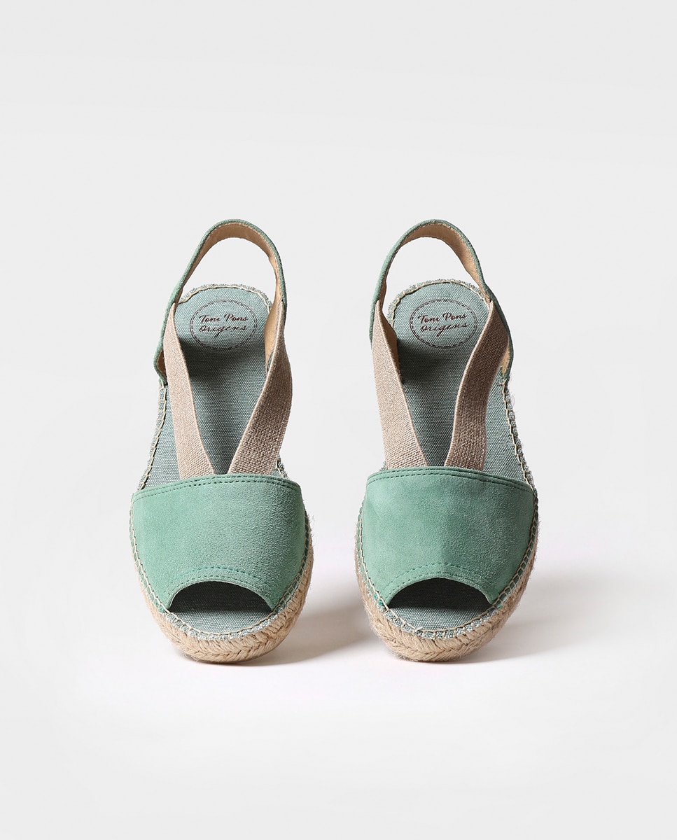 Alpargatas planas de mujer de ante con elásticos - Toni Pons - Verde menta Verde menta-3