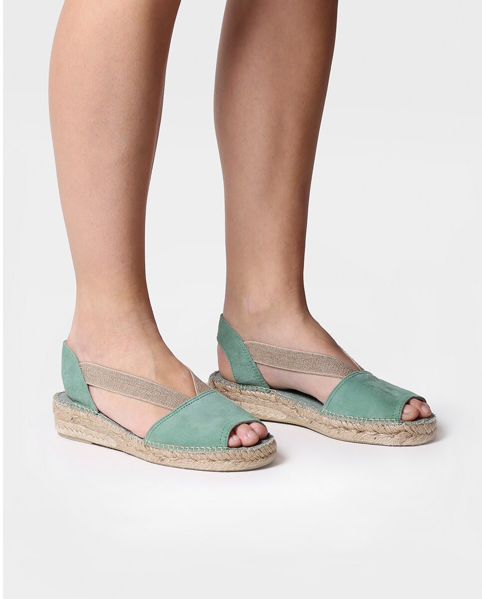 Alpargatas planas de mujer de ante con elásticos - Toni Pons - Verde menta Verde menta-2