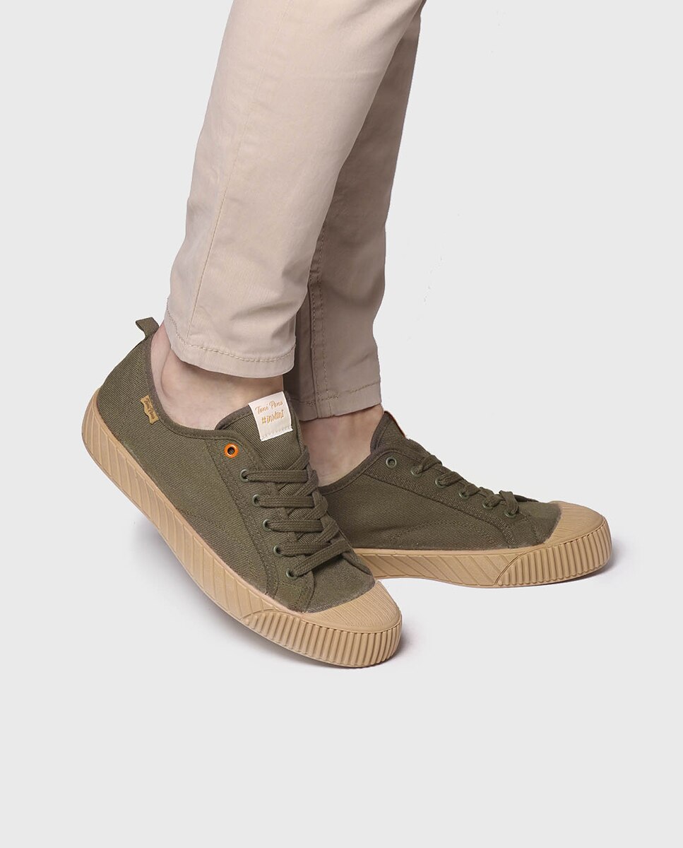 Zapatillas de lona de hombre de tonos lisos con cordones - Toni Pons - Kaki Kaki-4