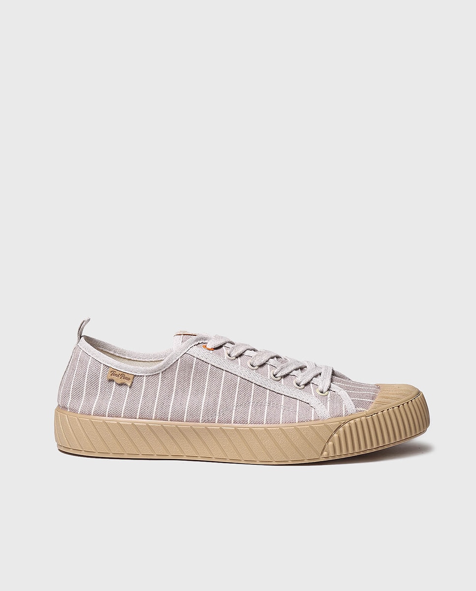 Imagen 0 de Zapatillas de lona de hombre de tejido a rayas con cordones Beige