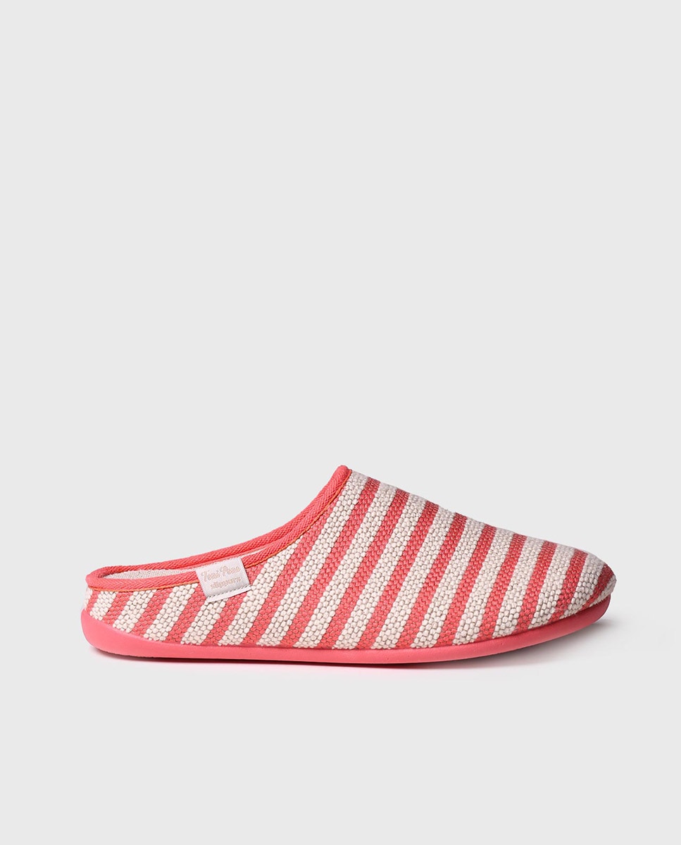 Imagen 0 de Zapatillas de casa abiertas de mujer de tejido a rayas Rosa