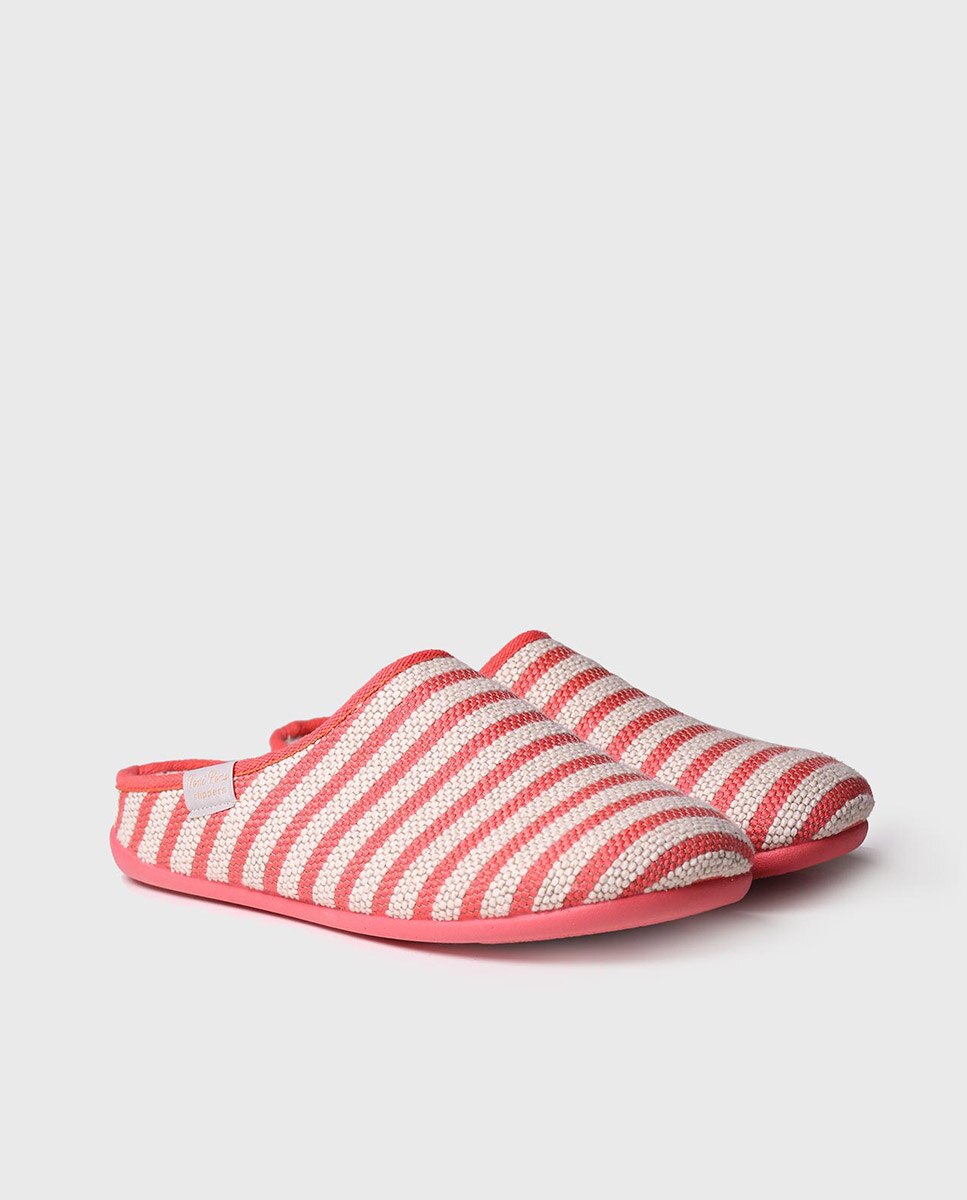 Zapatillas de casa abiertas de mujer de tejido a rayas - Toni Pons - Rosa Rosa-2