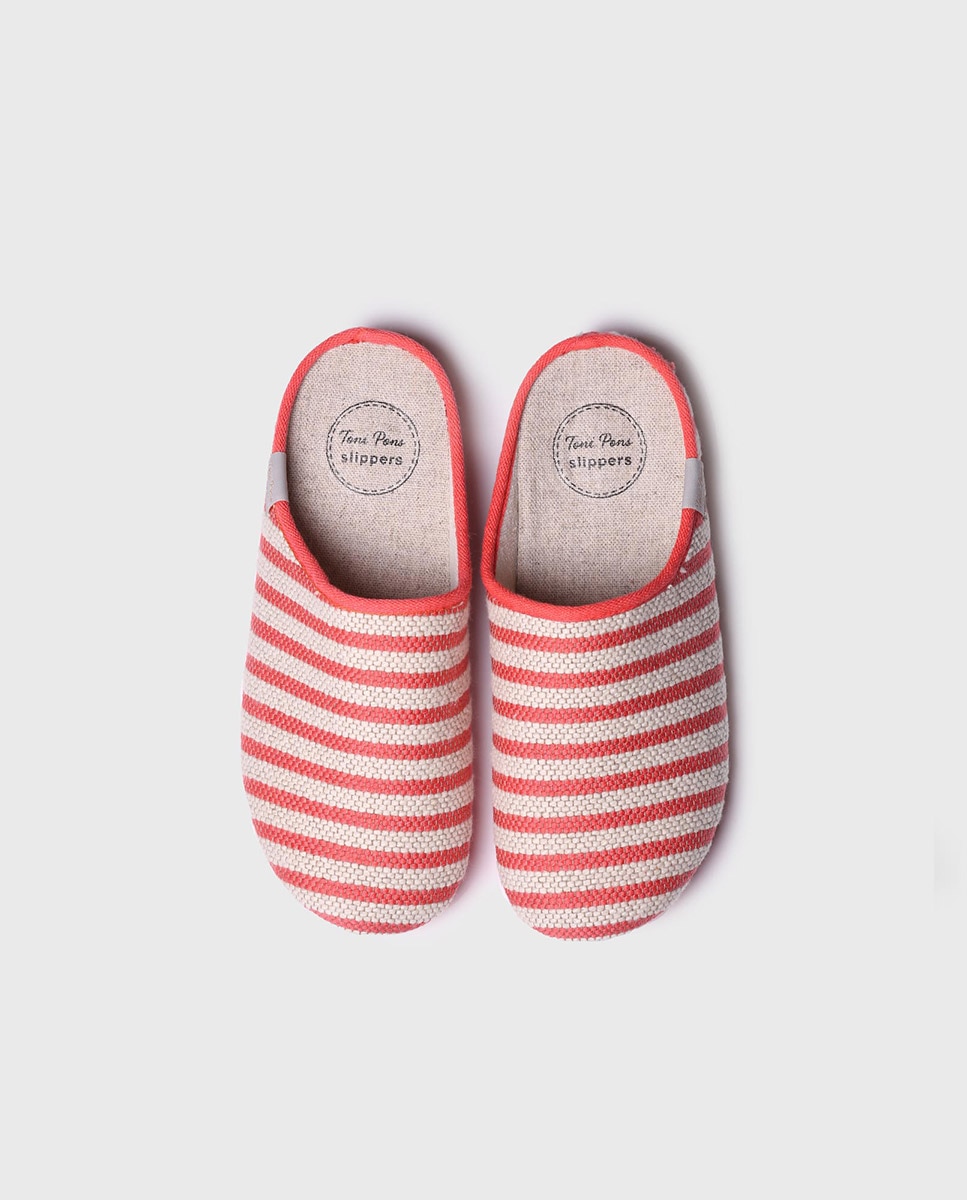 Zapatillas de casa abiertas de mujer de tejido a rayas - Toni Pons - Rosa Rosa-3