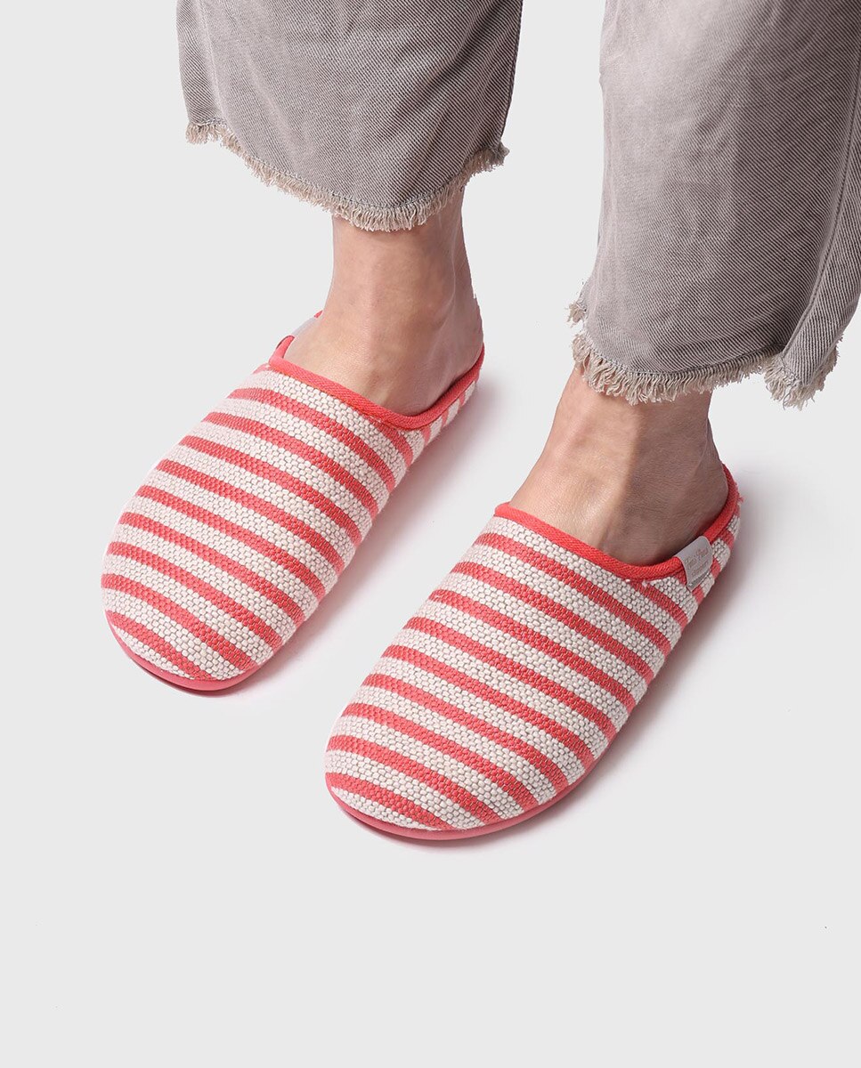 Zapatillas de casa abiertas de mujer de tejido a rayas - Toni Pons - Rosa Rosa-4