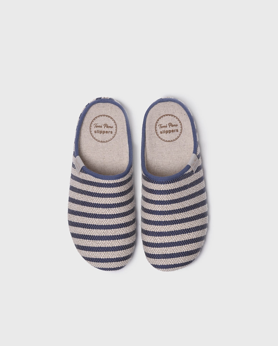 Zapatillas de casa abiertas de mujer de tejido a rayas - Toni Pons - Azul marino Azul marino-3