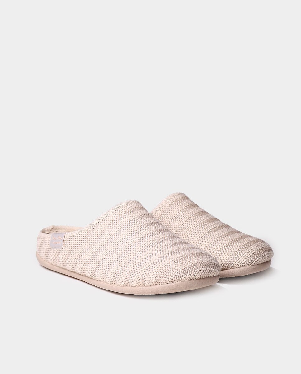 Zapatillas de casa abiertas de mujer de tejido a rayas - Toni Pons - Marrón Marrón-2