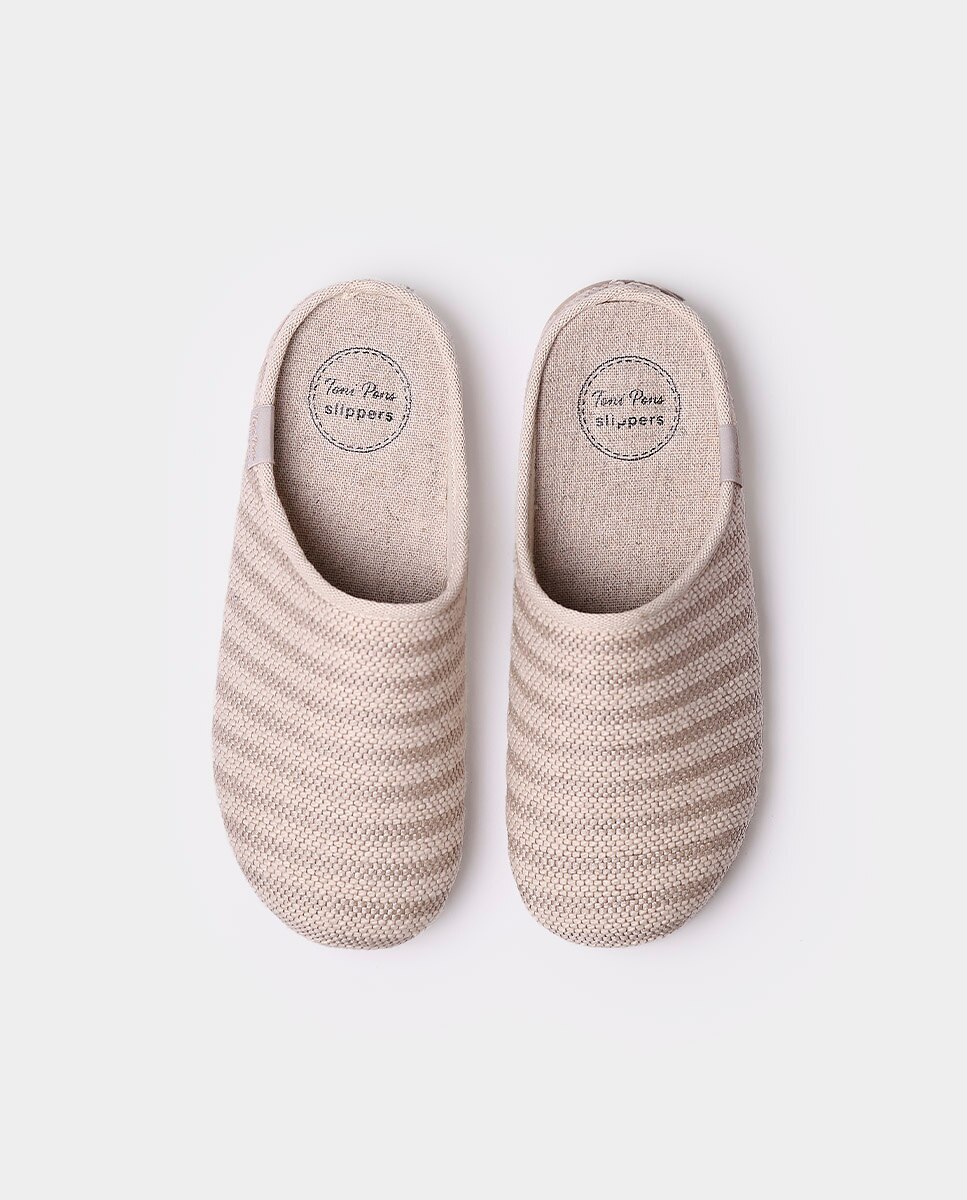 Zapatillas de casa abiertas de mujer de tejido a rayas - Toni Pons - Marrón Marrón-3